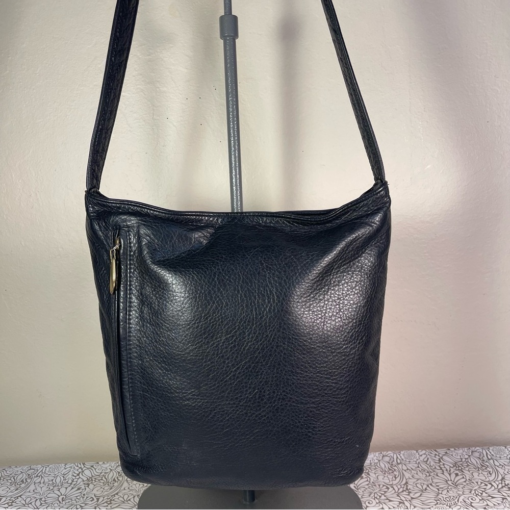 Vintage Libaire Black Leather Shoulder Bag Made in USA Pebbled Leather Purse